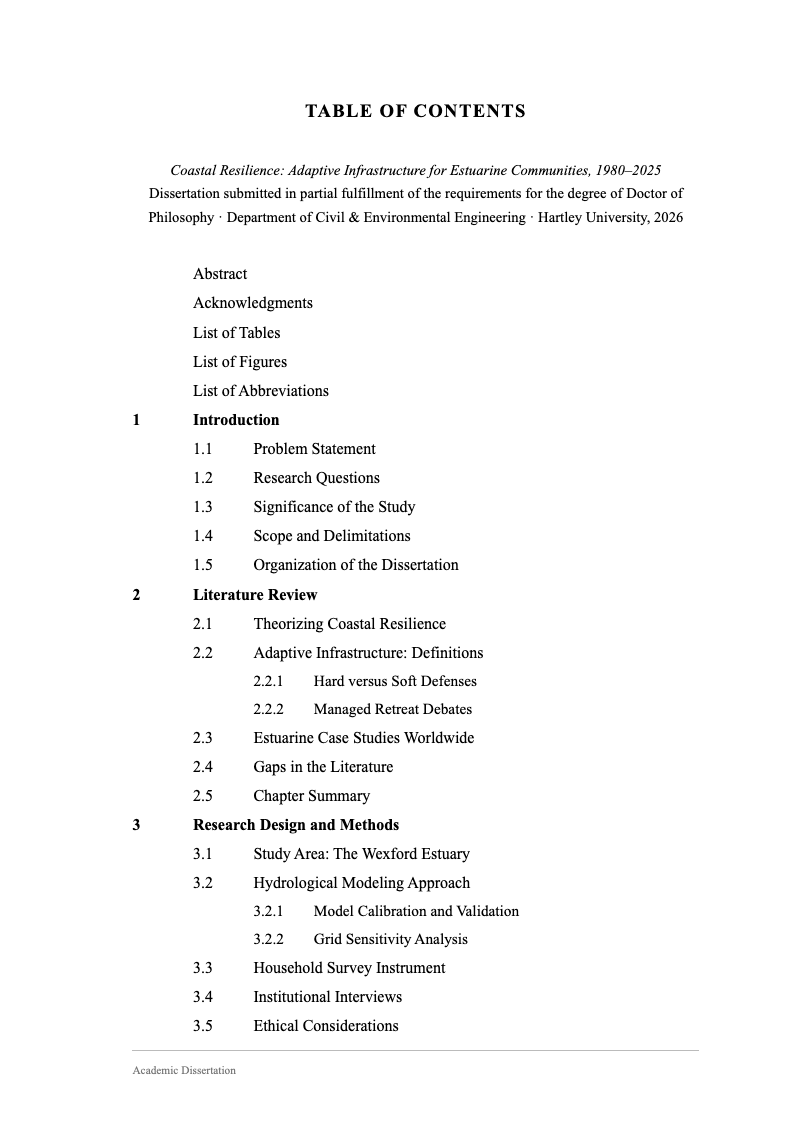 Academic dissertation table of contents